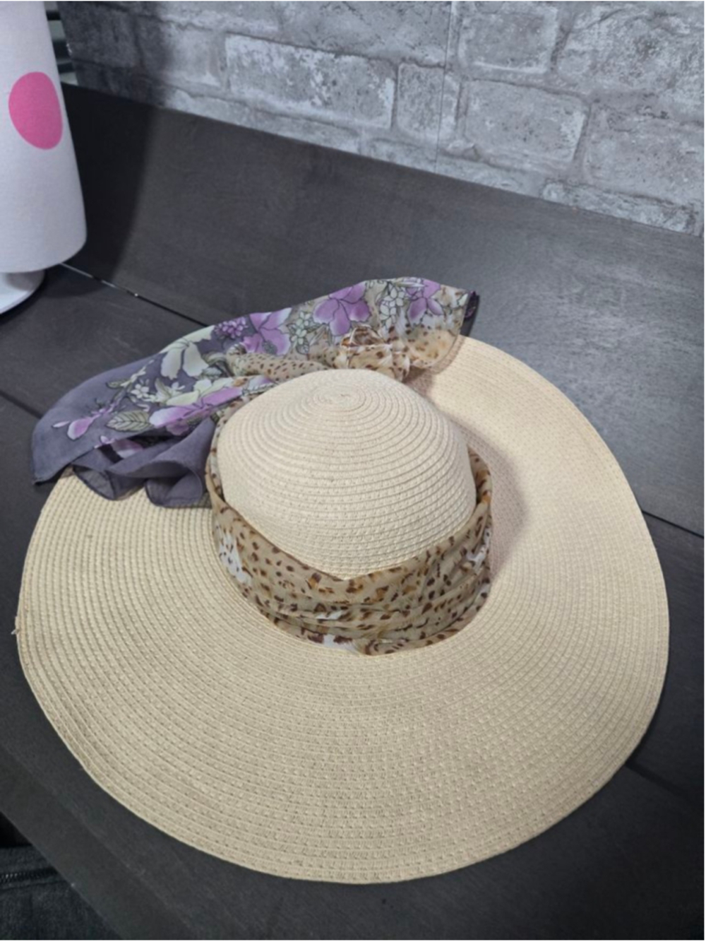 Clearance Joe Fresh One Size Beige Sun Hat with Floral Scarf